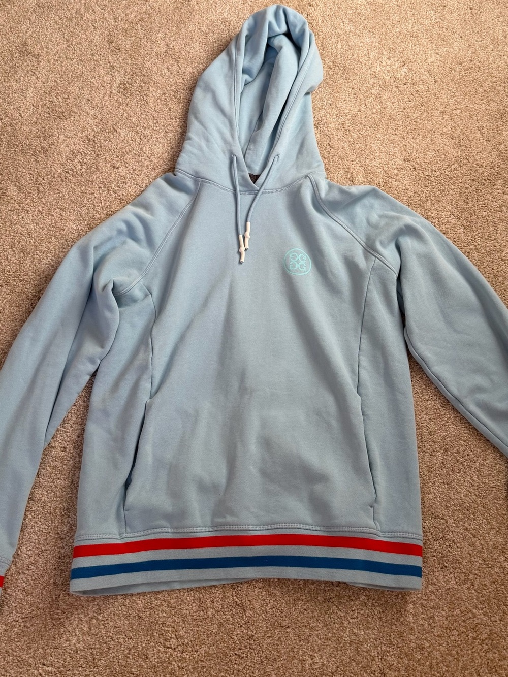 Women’s G/fore Light Blue Hooded Sweater with Stripe Hem